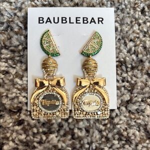 BaubleBar Gold and Green Statement Earrings